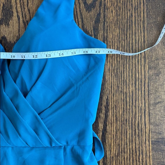 Morilee women 14 Teal 21532 maxi chiffon bridesmaid dress V neck - Picture 9 of 11